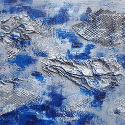 Gray & Persian Blue Abstract Paintings - Paintings
