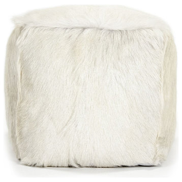 Tibetan White Goat Fur Pouf