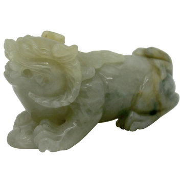 Hand Carved Natural Green & Yellow Jade Feng Shui Lucky Pixiu Figure Pendant