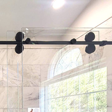 Frameless Sliding Shower Door System with Matte Black Hardware