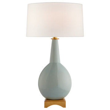 Antoine Large Table Lamp in Pale Blue with Linen Shade