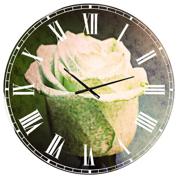 Beautiful White Painted Rose Floral Round Metal Wall Clock, 36x36