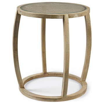HomeRoots Light Brown Wood Round Top Accent Table With Glass