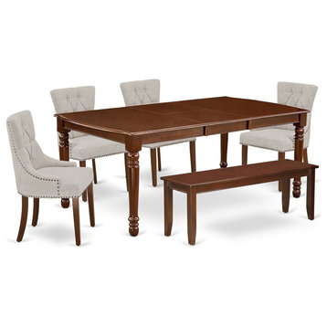 East West Furniture Dover 6-piece Wood Dining Set in Mahogany/Doeskin