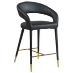 Meridian Furniture - Destiny Counter Stool, Black, Vegan Leather - Settle in for a meal with friends seated in this Destiny vegan leather stool. Soft black vegan leather upholstery makes this dining stool a sleek and inviting option for pairing with your favorite counter table. The rounded back adds comfort to mealtime and lends the stool a chic, eye-grabbing touch, while tapered legs topped with gold tips give the stool an elegant finish.