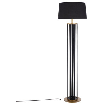 Ribbon Floor Lamp, Gold Metal, Black Ribbon, Black Linen