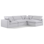 Meridian Furniture - Comfy Upholstered L-Shaped Modular Sectional, White, 4-Piece: 2 Armless Chair, 2 Corner Chair, Linen Textured Fabric - Give your space a whole new look with this white Comfy linen textured fabric sectional. This handsome sectional fits nicely with other items in the Comfy collection and is a versatile seating option designed for adaptability, comfort and style. Wrapped in rich white durable linen textured fabric upholstery, this sectional offers a plush embrace of overstuffed down feather cushions, carefully crafted to deliver the highest level of comfort. The perfect seat for creating an oasis for relaxation, this sectional has thick foam surrounding its frame for added support and coziness.