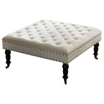 Supersoft Tuft Coffee Table Ottoman, Ivory, 33"x33"x18"