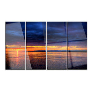 Designart Green Northern Lights Aurora Large Abstract Glossy Metal Wall Art 48x28-4 Equal Panels
