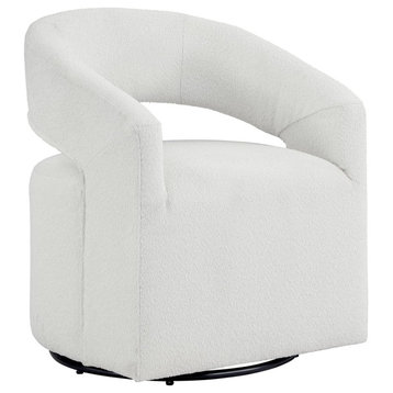 Modern Accent Chair, Boucle Upholstered Seat With Curved Open Back, White