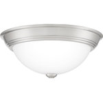 Quoizel - Quoizel Erwin 2 Light Flush Mount, Brushed Nickel - Complement any room or home d"cor with the classic look of the Erwin. This transitional flush mount collection comes in your choice of brushed nickel, matte black, old bronze, or white lustre finish. The opal etched glass is paired with a solid trim and matching finial to create a uniform and simplistic look.
