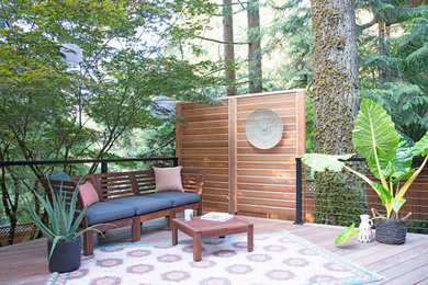 Design ideas for a scandinavian backyard deck in Portland.