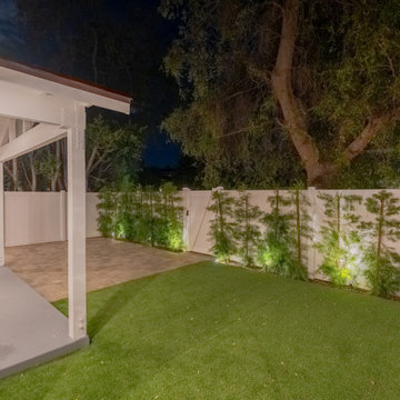 Illuminated ADU Front Yard with Modern Hardscape In Sherman Oaks