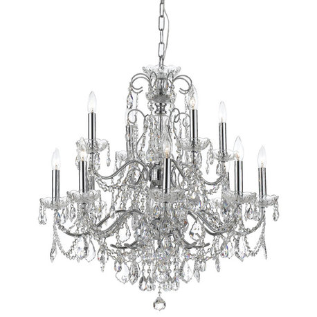 Imperial 12-Light Crystal Polished Chrome Chandelier, Clear Hand-Cut Crystals