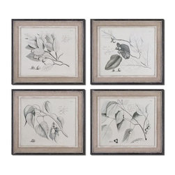 www.essentialsinside.com:sepia leaf study wall art, set of 4 - Artwork