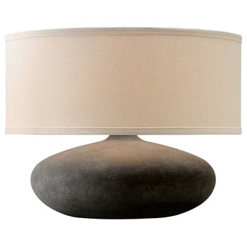 Zen 14" Table Lamp, Alabastrino Finish, Off-White Linen Shade