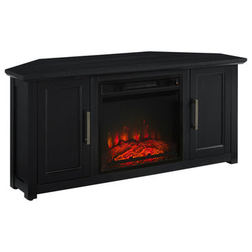 Camden 48" Corner TV Stand With Fireplace Black
