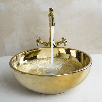 Turin Gold Ceramic Bathroom Sink and Faucet Set