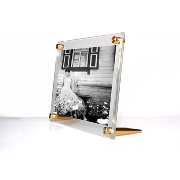 6"x8" Double Panel Table Top Acrylic Frame For 4"x6" Art, Gold Hardware