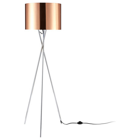 Amlight 62" Lisboa Tripod Floor Lamp, Metal Chrome Tripod and Copper Film Shade