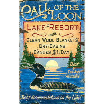 Vintage Sign, Call Of The Loon Lake Resort, Yes_14x24 In