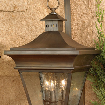 Reynolds Collection 3-Light 35" Oiled Rubbed Brass Wall Lantern with Seeded Glas