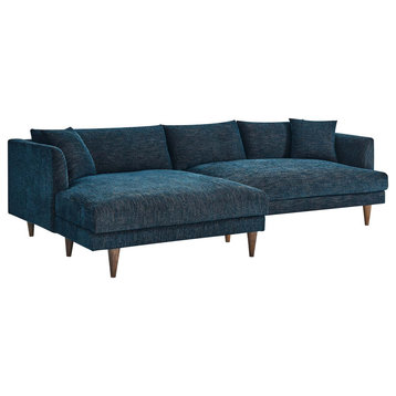 Zoya Left-Facing Down Filled Overstuffed Sectional Sofa, Heathered Weave Azure