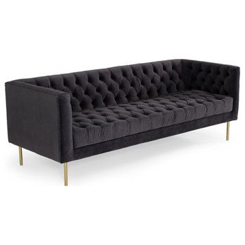 Divani Casa Chavez Diamond Tufted Velvet & Solid Wood Sofa in Dark Gray/Gold