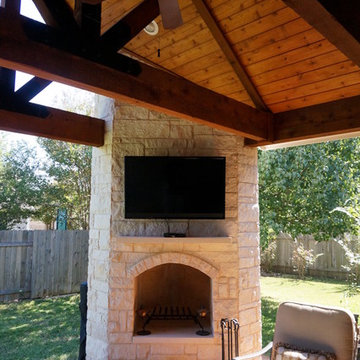 Round Rock, TX, Covered Patio with Cozy Corner Fireplace