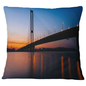 Southern Bridge Panorama in Kiev Cityscape Throw Pillow, 16"x16"