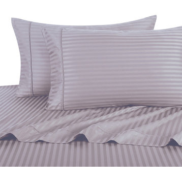 1200 Thread Count Egyptian Cotton Stripe Bed Sheet Set, Queen, Lavender