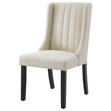 Set of 2 Dining Chair, Legs With Cushioned Seat & Channel Tufted Back, Beige