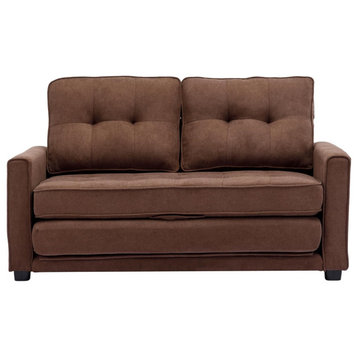 Comfortable Sleeper Sofa, Chenille Fabric Upholstered Seat & Pull Out Bed, Brown