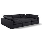 Meridian Furniture - Comfy Upholstered U-Shaped Modular Sectional, Black, 6-Piece: 3 Armless Chair, 2 Corner Chair, 1 Ottoman, Linen Textured Fabric - Give your space a whole new look with this black Comfy linen textured fabric sectional. This handsome sectional fits nicely with other items in the Comfy collection and is a versatile seating option designed for adaptability, comfort and style. Wrapped in rich black durable linen textured fabric upholstery, this sectional offers a plush embrace of overstuffed down feather cushions, carefully crafted to deliver the highest level of comfort. The perfect seat for creating an oasis for relaxation, this sectional has thick foam surrounding its frame for added support and coziness.