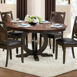Homelegance Turing 5Pcs Round Oval Dark Brown Oval Dining Table Set - Dining Sets