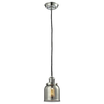 1-Light Small Bell 5" Pendant, Polished Nickel, Glass: Plated Smoked