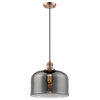 1-Light Large Bell 12" Pendant, Antique Copper, Glass: Plated Smoked