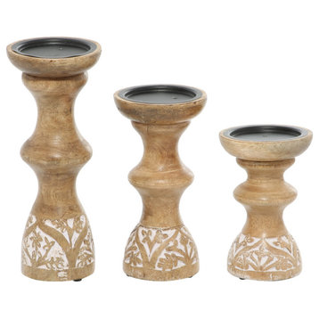 Country Cottage Brown Wood Candle Holder Set 78279