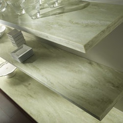 Custom made shelves in Corian&reg; Jasmine. - Kitchen Countertops