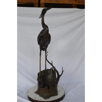 Great blue heron perched bronze statue Fountain -  Size: 22"L x 21"W x 49"H.