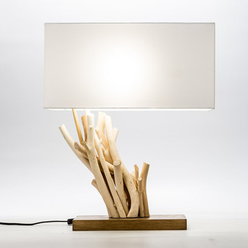 Modern Home Angled Driftwood Nautical Wooden Table Lamp - Natural Materials - H