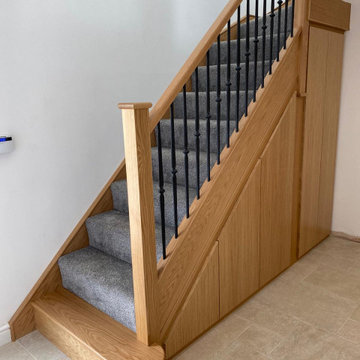 New Oak Staircase With Wrought Iron Spindles
