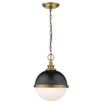 Z-Lite - 2 Light Mini Pendant - Vintage-Inspired Hues Marry On The Modern Silhouette On This Two-Light Mini Pendant Light. Constructed With Matte Black And Factory Brass The Soft Shade Radiates Against Light Metallic Brilliance.