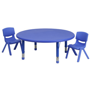 45'' Round Blue Plastic Height Adjustable Activity Table Set