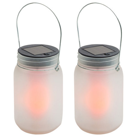 Outdoor Solar Powered Pathway Lantern Flickering LED Light Jars, Set of 2