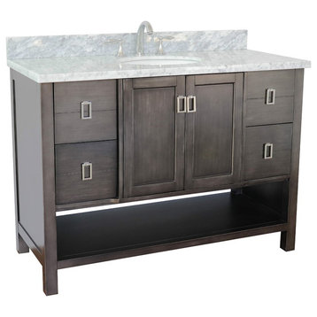 49" Single Vanity, Silvery Brown Finish With White Carrara Top