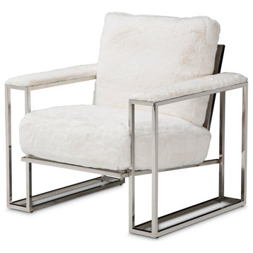 Astro Faux-Fur Accent Chair, Moonstone/Stainless Steel