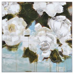 Renwil Inc - Renwil Inc OL1668 Corvus - 45" Large Square Wall Art - This sophisticated floral painting on canvas is opulent to observe. The subdued color palette exudes an air of tranquility, from the pale blue background to the blooming white flowers and verdant dark green leaves gracefully drip down the canvas. The hand-painted artwork is framed with a white L-shaped profile that complements the peaceful presence of the traditional wall decoration.