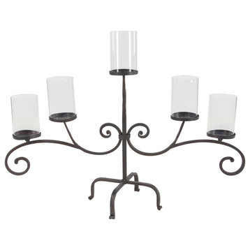 Traditional Black Metal and Glass 5-Light Candelabra, 21" x 36" x 13"