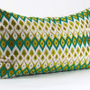 Geometric lumbar pillow cover in teal and gold, designer pillow cover